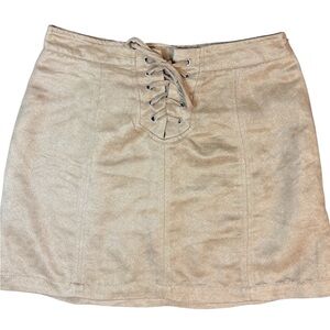 BB Dakota Faux Suede Lace-Up Mini Skirt Tan Boho Y2K Size 6